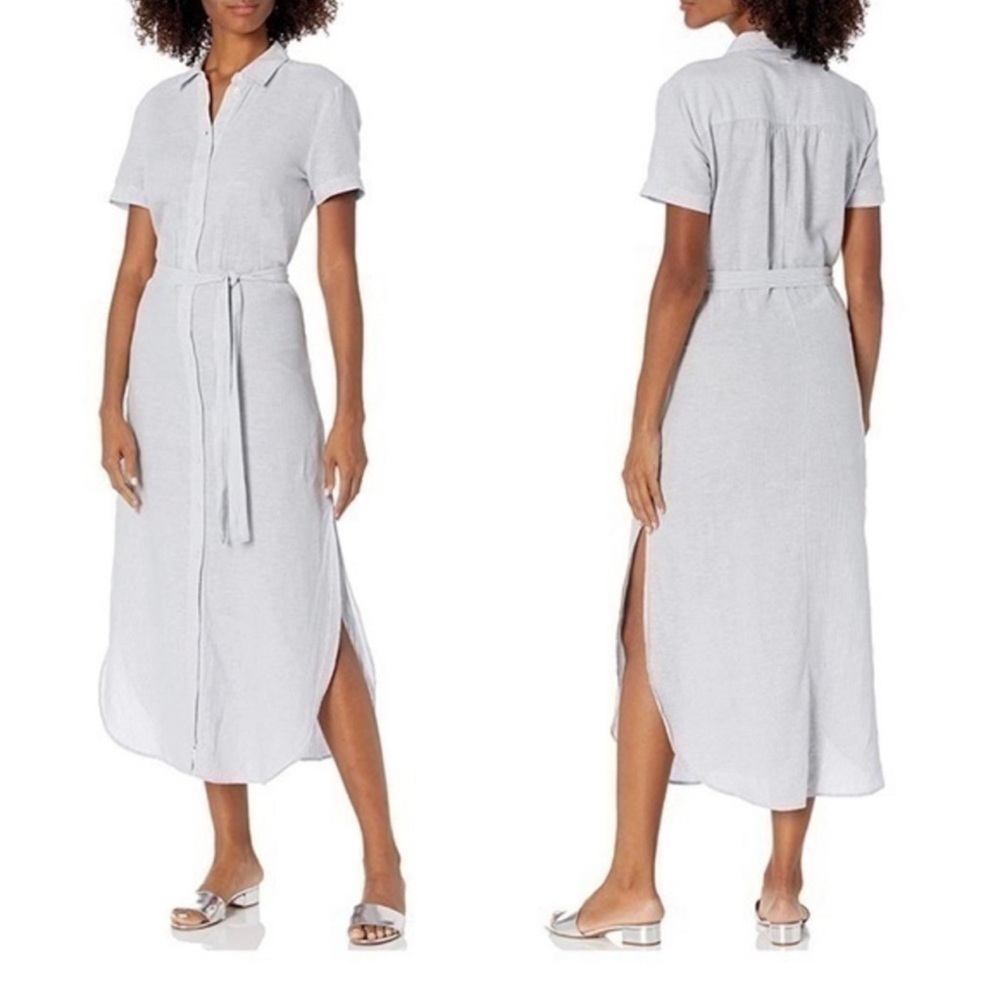 NWT Armani Exchange Blue White Stripe Short Sleeve Linen Maxi Dress, 2